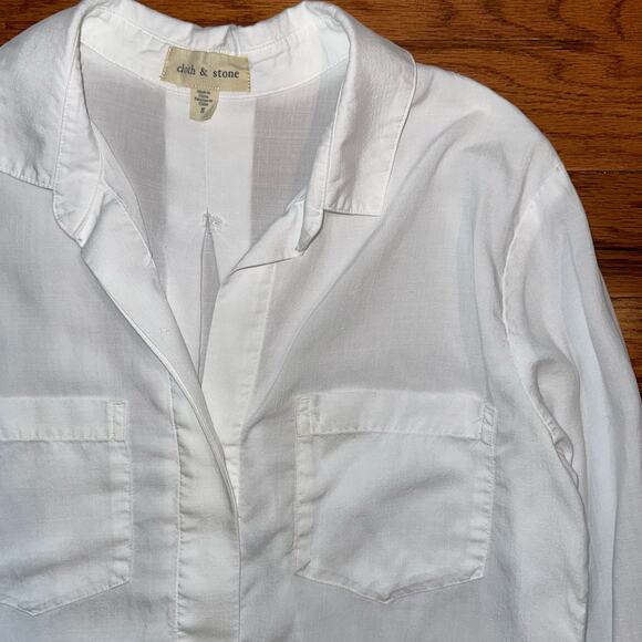 Anthropologie Cloth & Stone White Split Hem Tencel Lindsay Button Up Shirt Small - Picture 7 of 14
